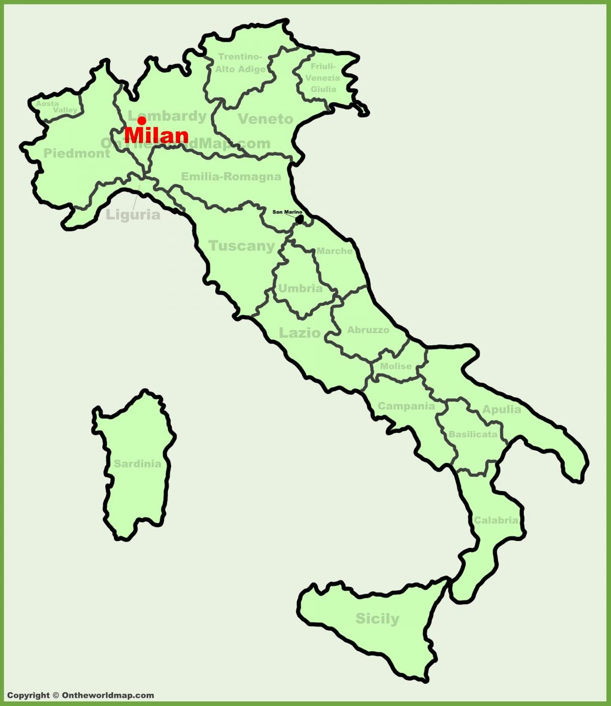 քարտեզ Իտալիայի ցույց է տալիս Միլան