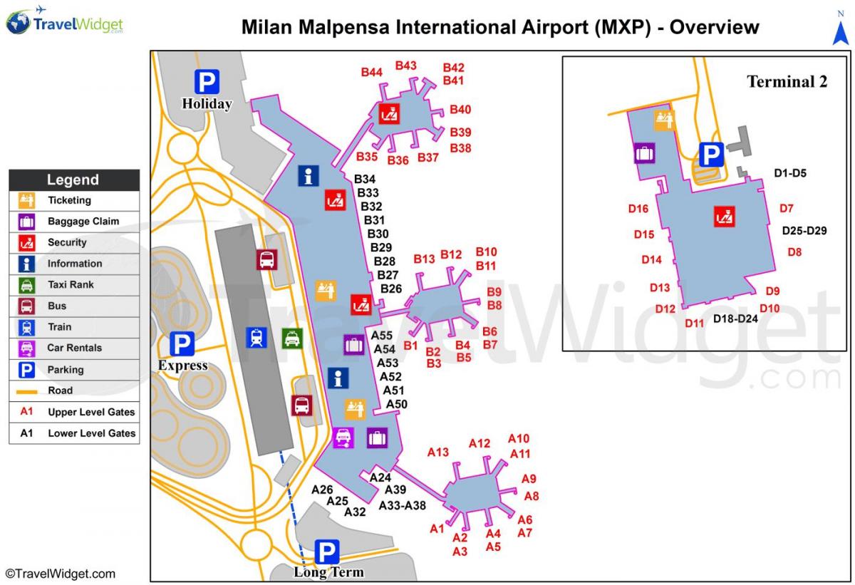 քարտեզ Միլանի օդանավակայանների և երկաթուղային вокзалов