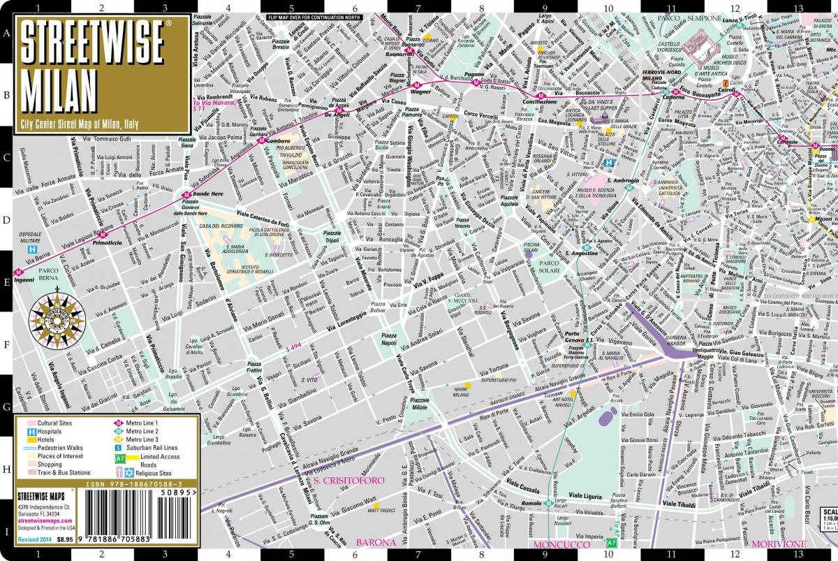 քարտեզ փողոցների կենտրոնի քաղաքի Միլան 